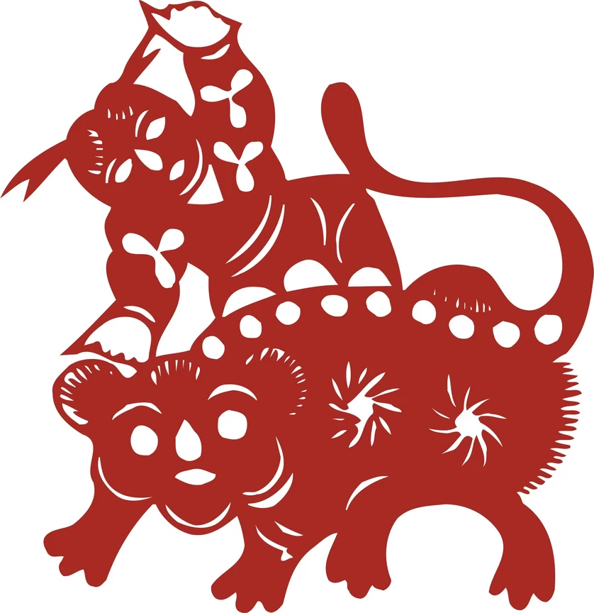 中国风中式传统喜庆民俗人物动物窗花剪纸插画边框AI矢量PNG素材【057】
